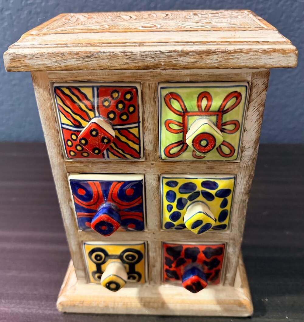 Pier 1 Wooden Cabinet Ceramic Drawers Spices Tea Jewelry Apothecary